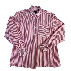 Liz Sport Striped Button Up Shirt - M Red White Cotton